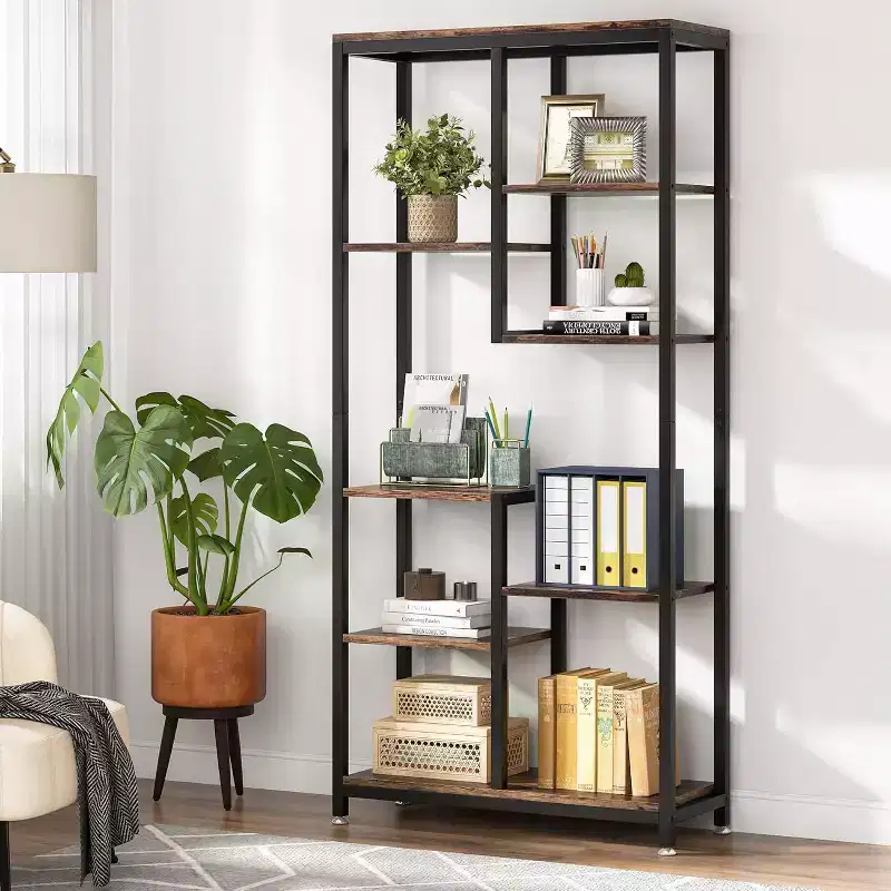 Lantine 6-Tier Tall Bookcase, Modern Storage Organizer and Industrial Corner Shelf for Garage, Bedroom, Home Office, Kitchen, Living Room