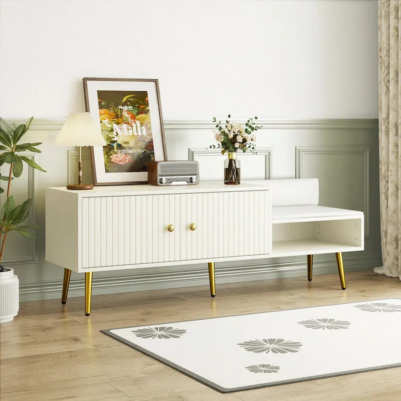 Modern Shoe Storage Bench with Hidden Compartment and Upholstered Cushion
