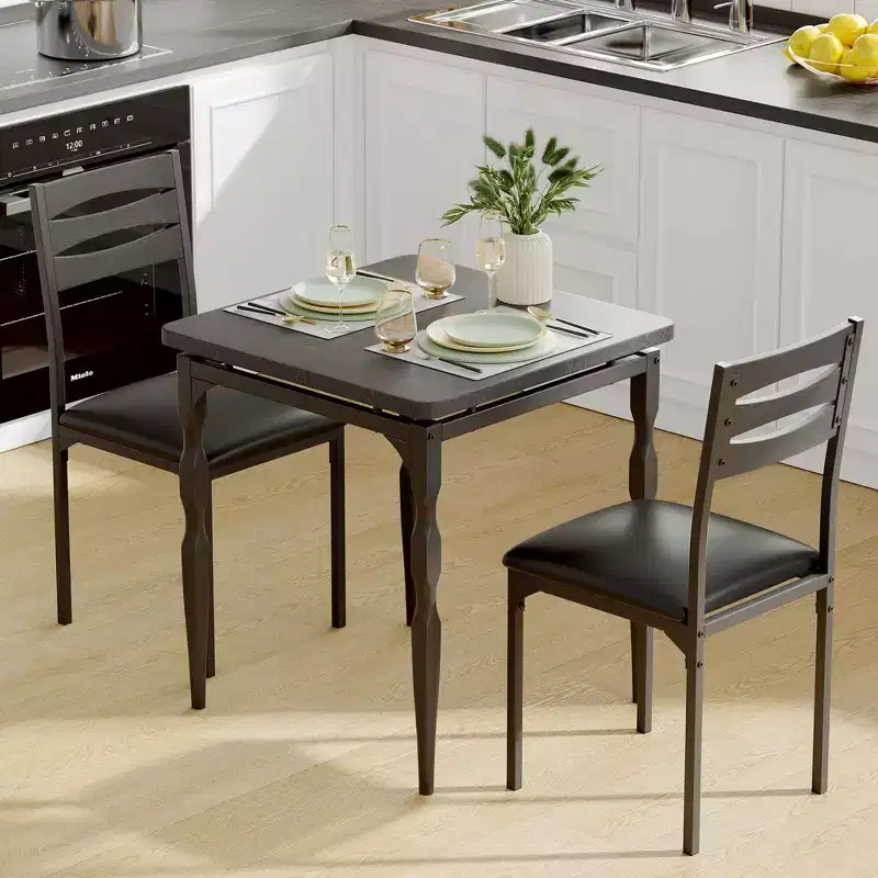 3 Piece Dining Table Set for 2, 27 Kitchen Table Set with Spiral Leg, Wooden Square Kitchen Table & Chairs, Space Saving Breakfast Table for Kitchen