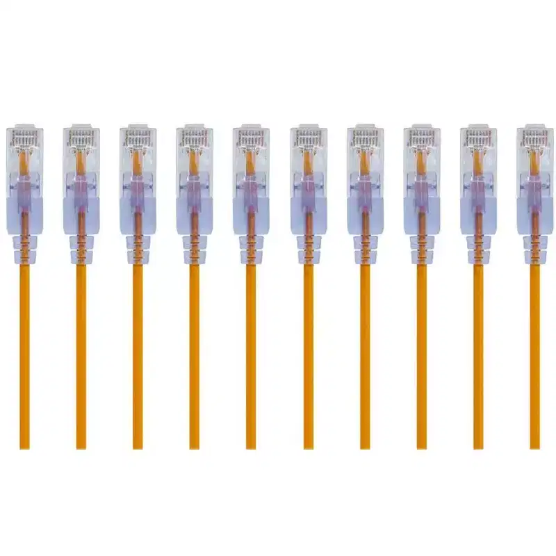 Monoprice SlimRun Cat6A Ethernet Patch Cable - Network Internet Cord - RJ45, Stranded, UTP, Pure Bare Copper Wire, 30AWG, 6in, Yellow, 10-Pack
