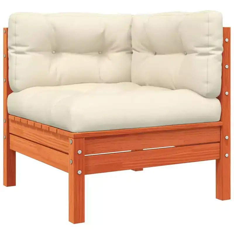 vidaXL Patio Sofa Corner with Cushions - Wax Brown Pine Wood Modular Garden Furniture for Outdoor/Patio - 24.8x24.8x24.6
