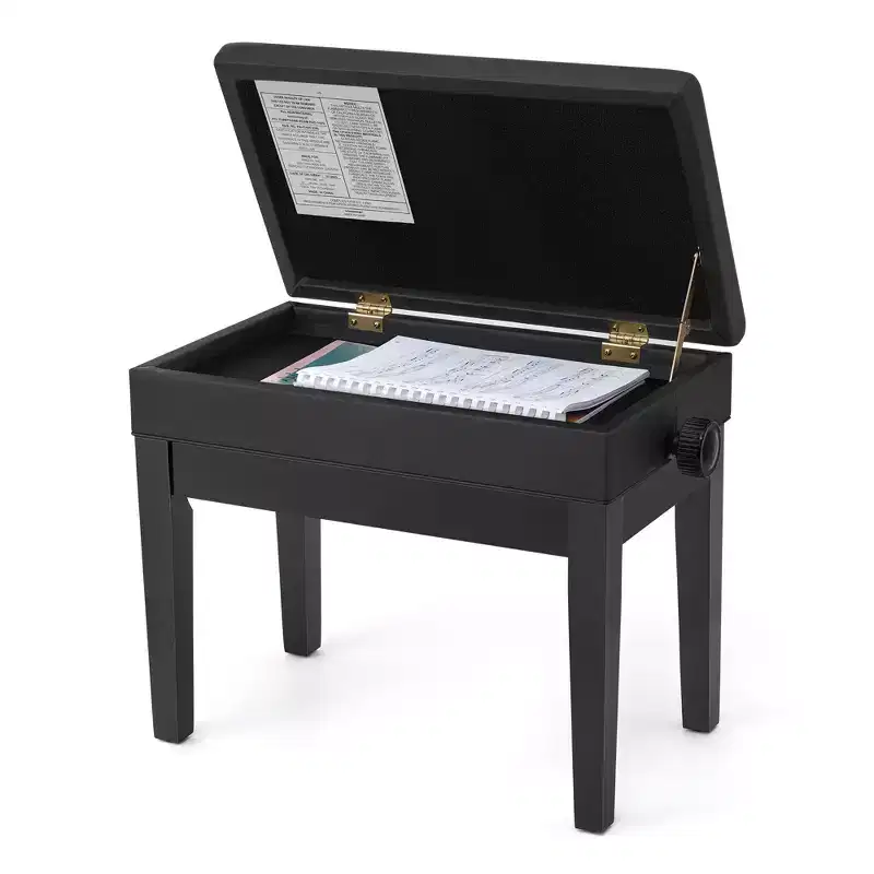 SONGMICS Adjustable Wooden Piano Bench Stool with Sheet Music Storage Black