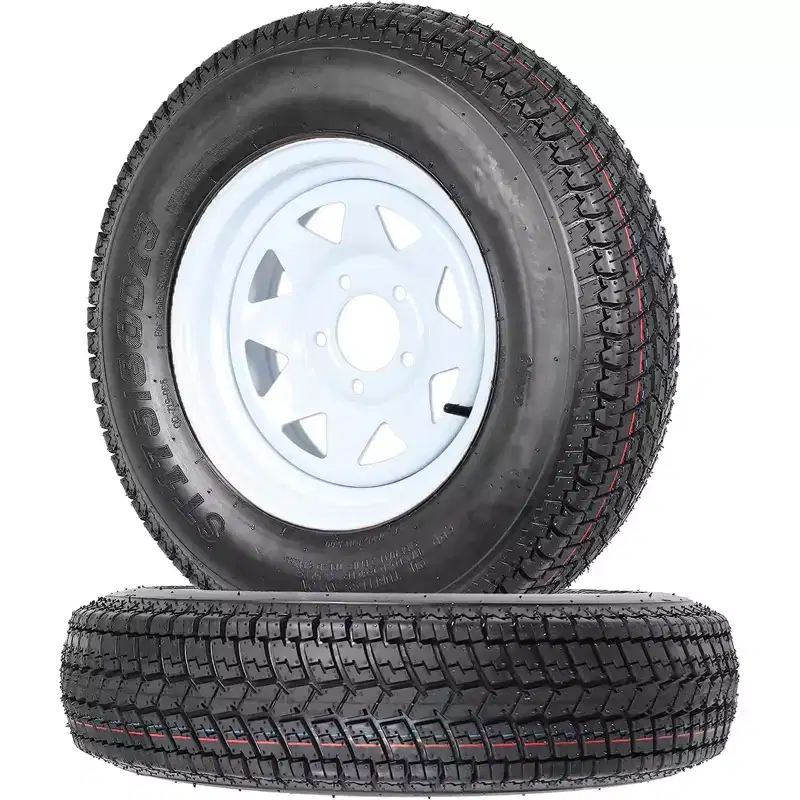 Trailer Tires Rims ST175/80D13 175 80 13 Tire, 5 Lug on 4.5, White Spoke Wheel Load Range C, 6 PLY, Set of 2
