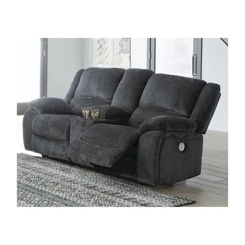 Double Power Reclining Loveseat with Console – Grey, Chenille, Bustle Back, Seats 2
