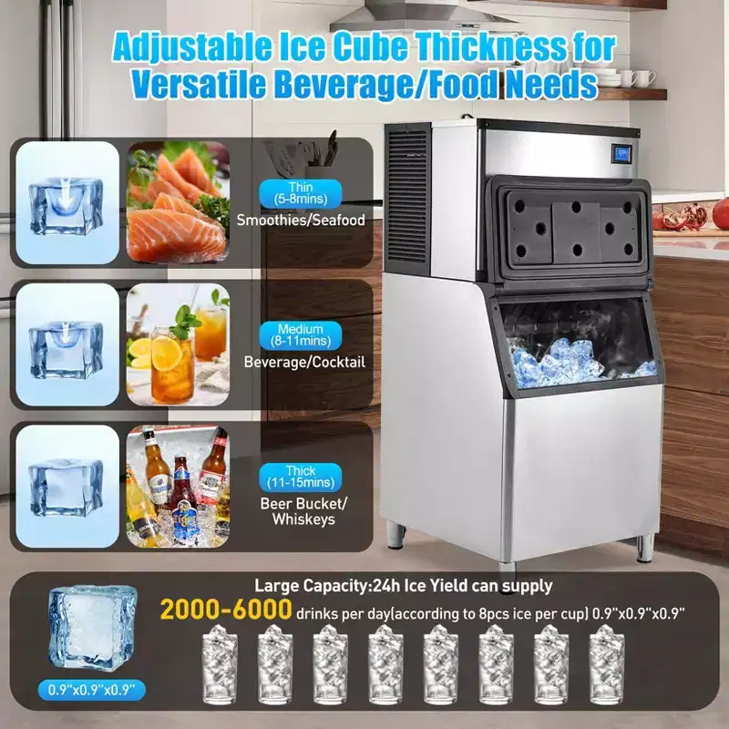 Commercial Ice Maker Machine 550LBS/24H, 30'' Wide Ice Machine with 441LBS Large Storage Bin, Clear Ice Cubes Air Cooled Stainless Steel Ice Maker
