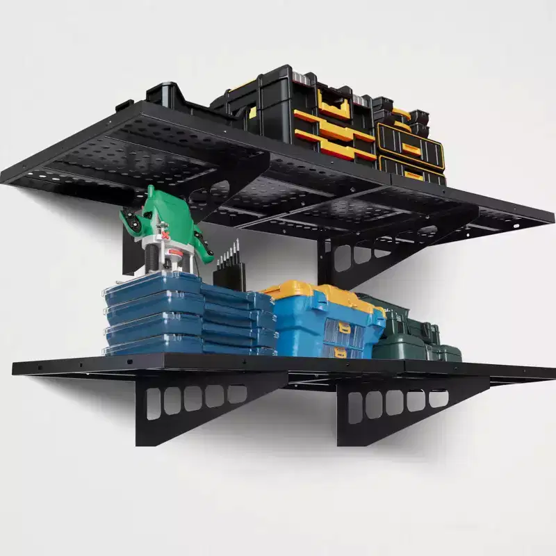 Garage Storage Rack, Wall Mounted Shelves  Heavy Duty 280LBS/Each Steel Shelves with 4 Hooks for Garage Organization