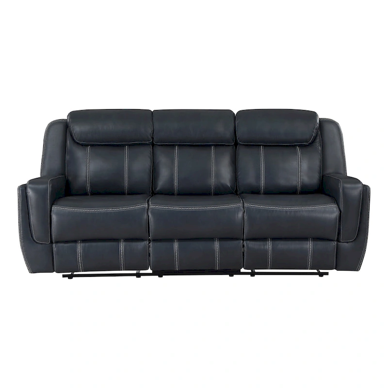 Louise 86 Inch Dual Manual Recliner Blue Faux Leather Sofa, Drop Down Table