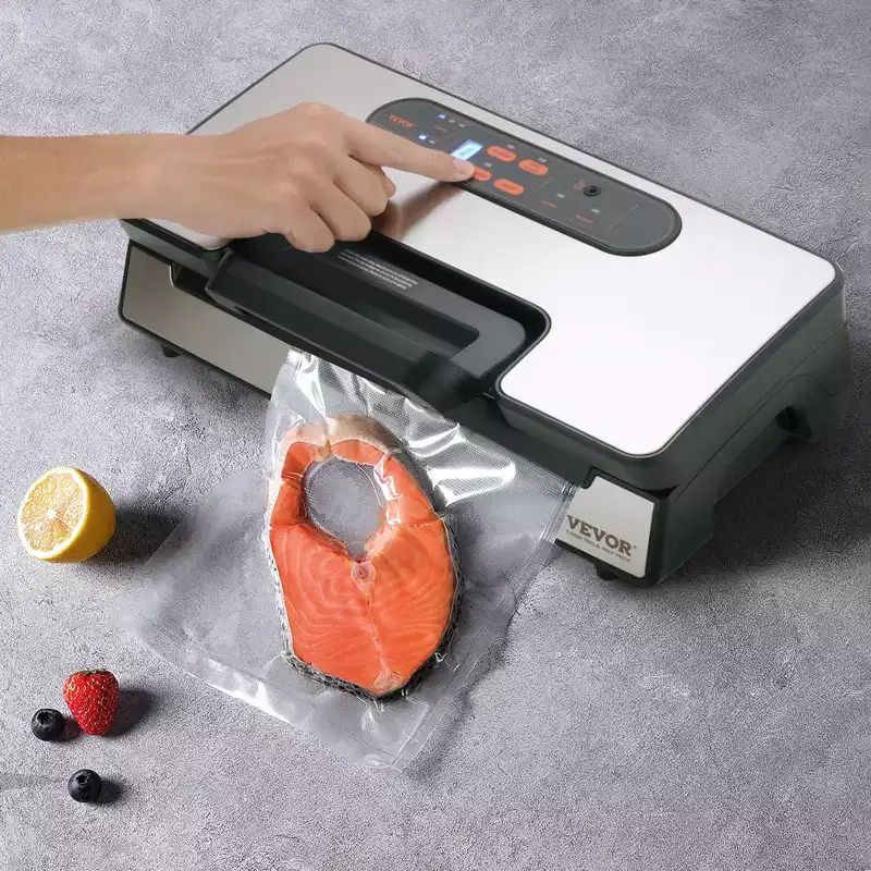 VEVOR Vacuum Sealer Machine, 90Kpa 130W Powerful Dual Pump and Dual Sealing, with Built-in Cutter, with Seal Bag and External Hose,Silver