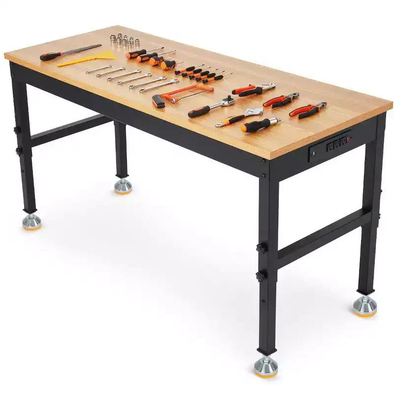 Adjustable Workbench 48-72", Heavy Duty with Power Outlets, 2500 lb Wood Top