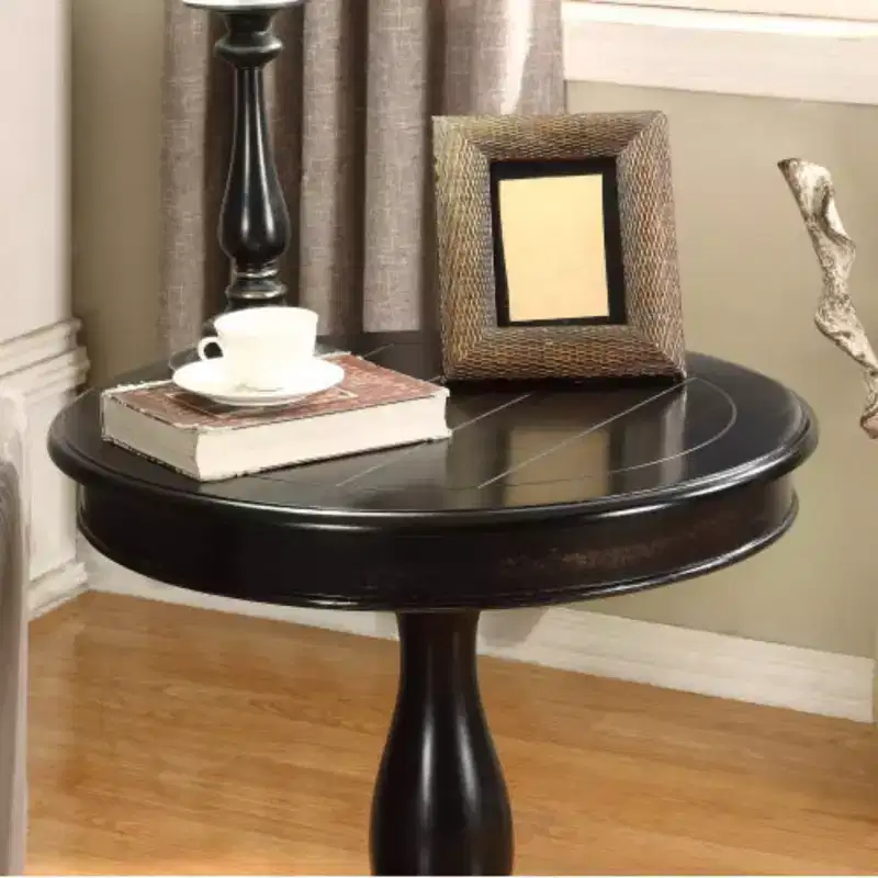 Round Side Table with Wooden Pedestal Base, Classic and Sturdy Design
