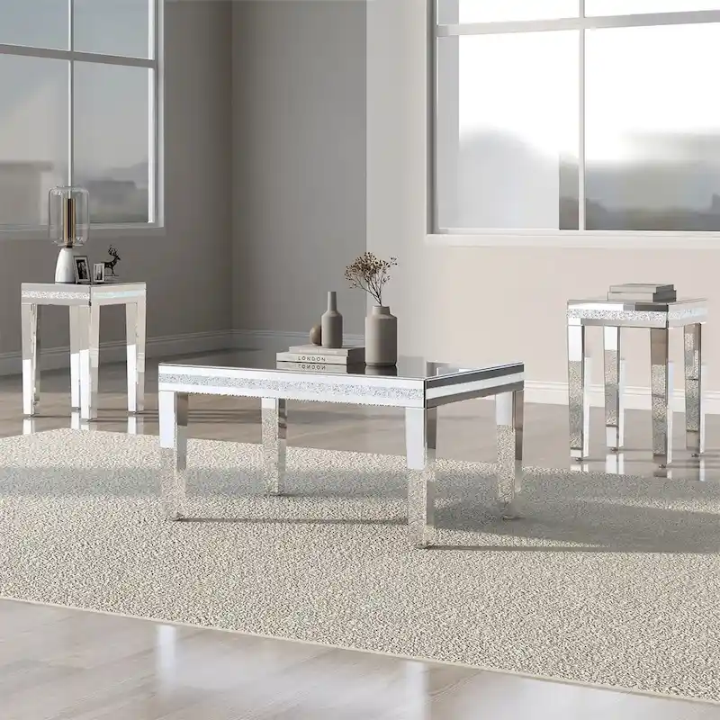Merax Modern Glass Mirrored Coffee Table Sets(Set of 3)