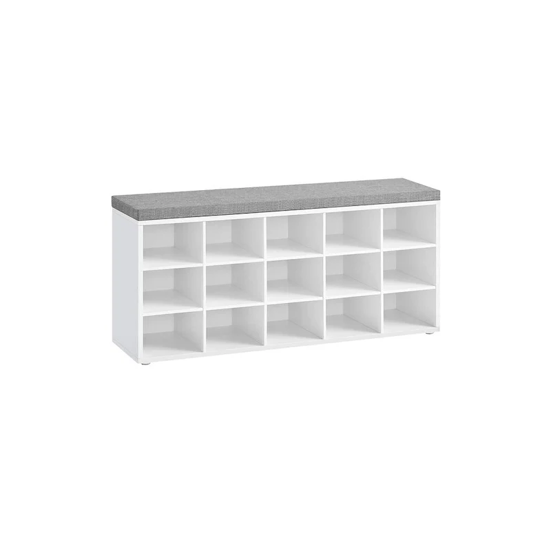 Wood Shoe Bench with Cushion, 15-Compartment Storage Organizer - 11.8D x 41.3W x 18.9H