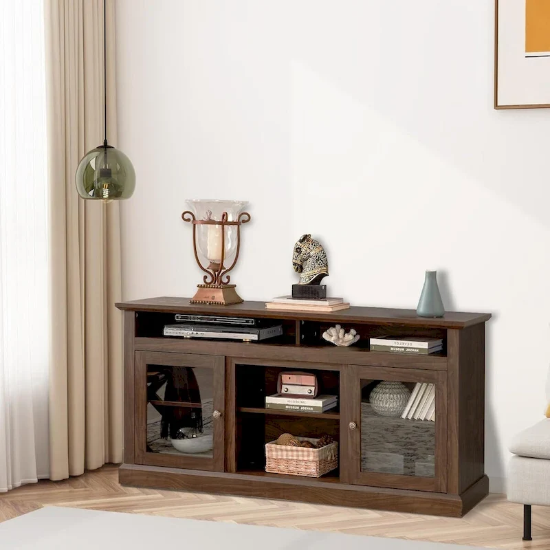 Contemporary TV Media Stand, Modern Entertainment Console, Up to 65 TV, Open & Closed Storage