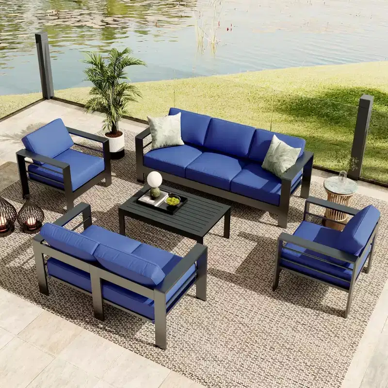 COZONY 7 Seat Aluminum Outdoor Patio Set, Modern Sectional Metal Sofa Cushions Square Table for Deck Backyard Porch