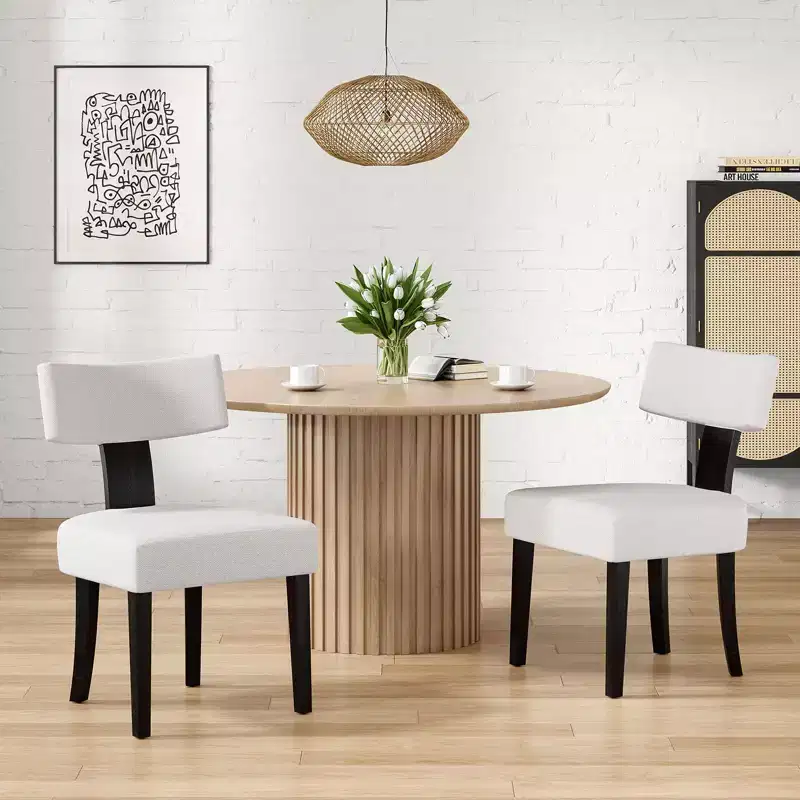TUYOHW Modern Small Armless Dining Chairs Set of 2,Upholstered Dining Room Chairs with Curved Backrest & Hardwood Frame