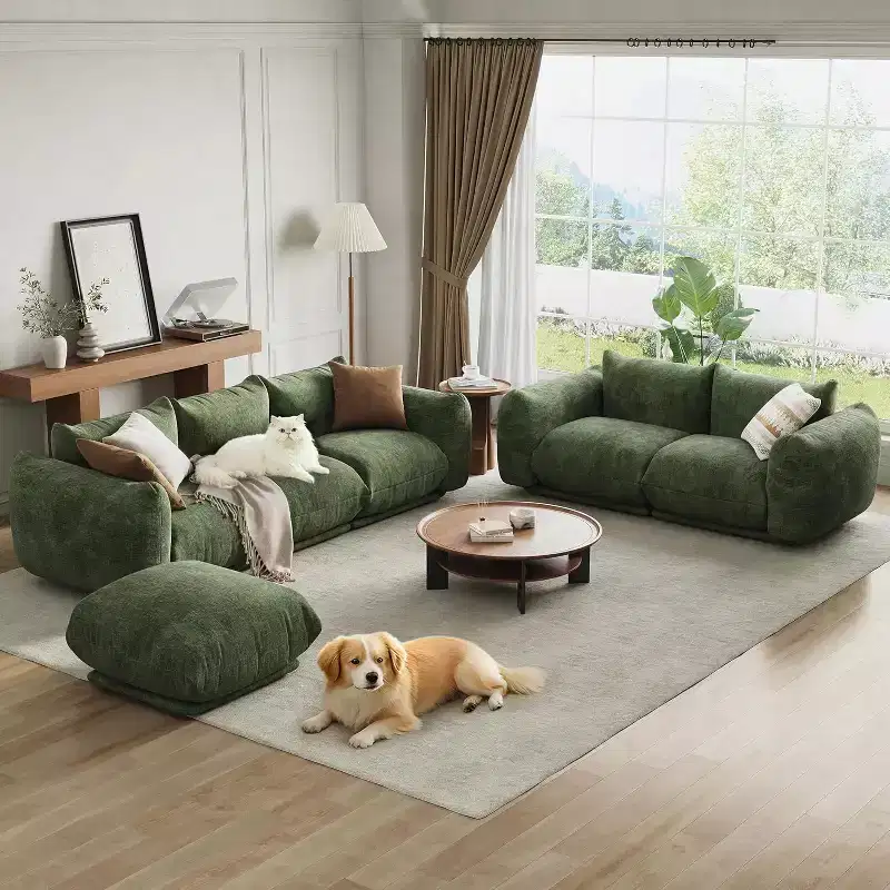 Modular Sofa Set, Chenille Cloud Couch, Deep Seat Boneless Couch for Living Room, Small Space,Green