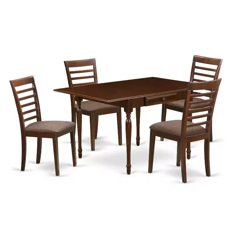 Kitchen Dinette Set 5 Piece Wood Table & Chairs - Drop Leaf Dining Set Mahogany Finish