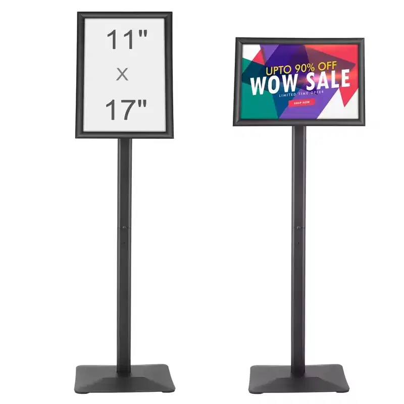 VEVOR Pedestal Sign Holder,11 x 17 Inch Vertical and Horizontal Adjustable Poster Stand,Heavy-Duty Floor Standing Sign Holder with Metal Base, Black