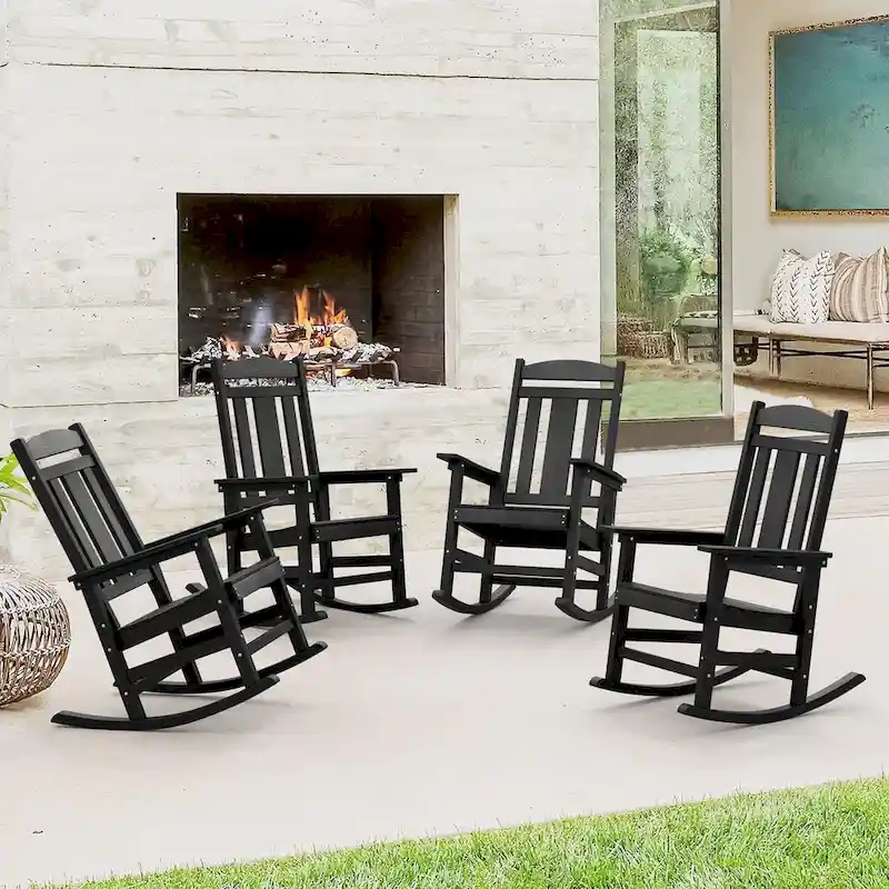 LUE BONA Plastic Outdoor Patio Adirondack Rocking Chairs For Porch Set of 4 - 34.6D x 28W x 43.7H