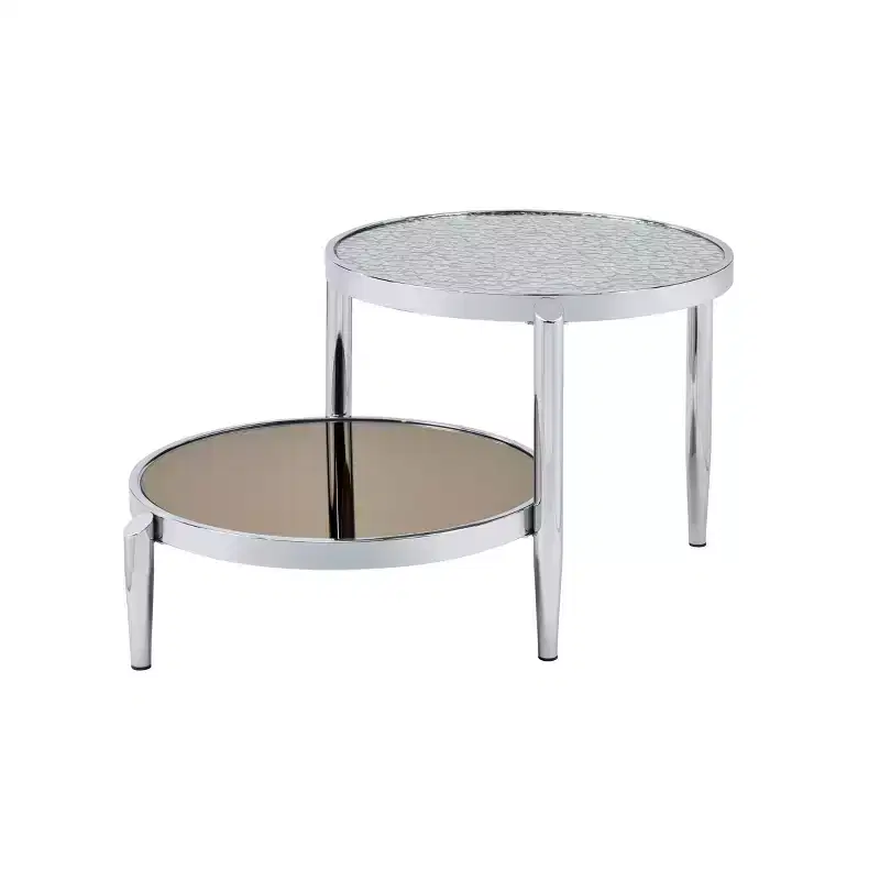 Round Glass Coffee Table �C Chrome Finish, 3-Leg Base, 94 cm Long