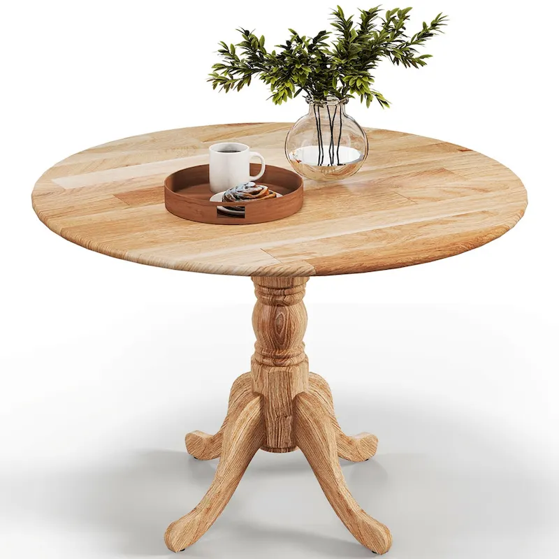 Rustic Dining Table Wooden Dining Table with Round Tabletop &
