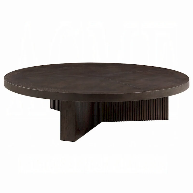 Round Coffee Table Espresso Brown Fluted Tri-Panel Wood Living Room