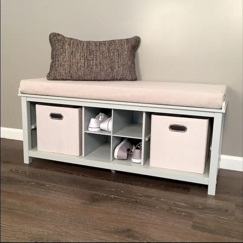 John Louis Home Solid Wood Entryway Bench with 1 Shoe Cubbies Grey