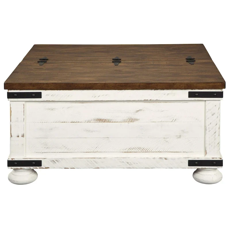 Farmhouse Two Tone Cocktail Table with Lift Top Storage, Brown and White