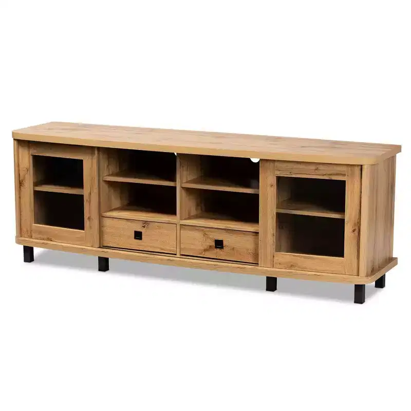 Walda Wood 2 Drawer TV Stand for TVs up to 65 Oak Brown/Black - Baxton Studio