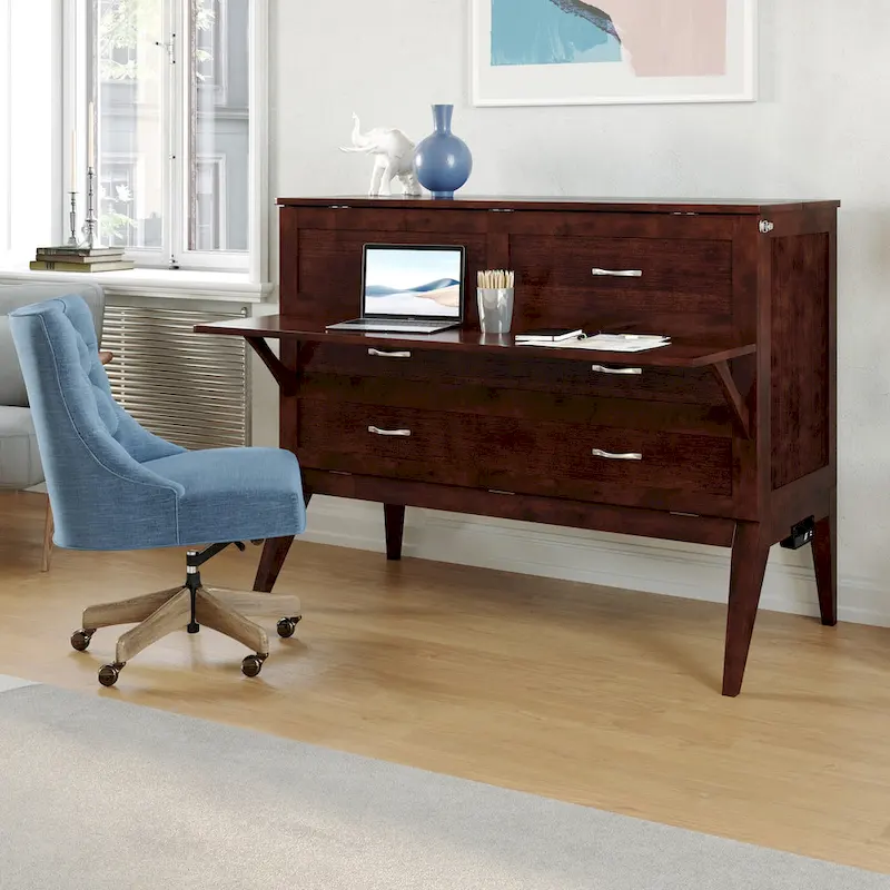 Solid wood storage bed with a desk