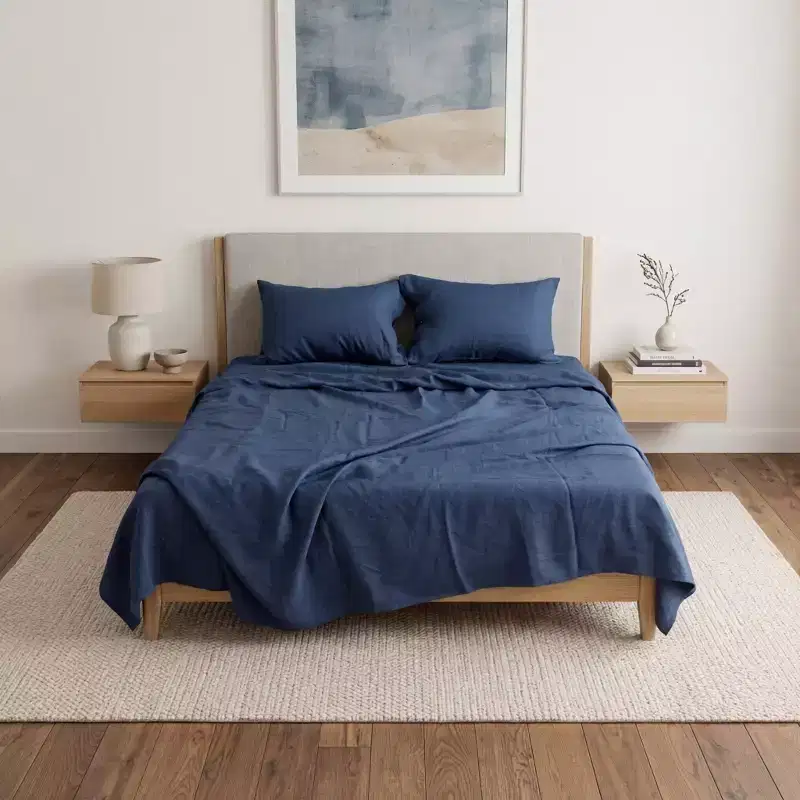 HomeRoots Set of Two Navy Blue Linen Standard Pillowcases