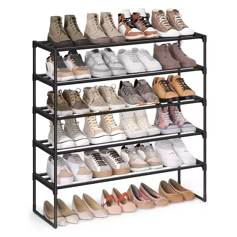 Black 5-Tier Metal Shoe Rack, Stackable & Reversible, Up to 30 Pairs