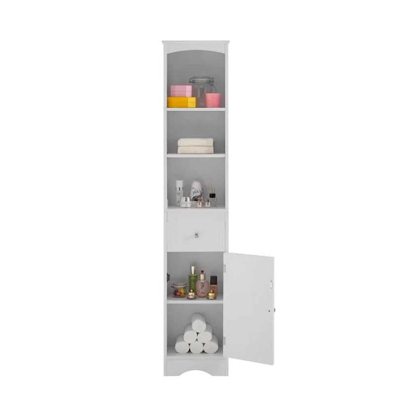 White/Grey Freestanding Linen Tower with 3-Tier Shelves - Space Saver Cabinet