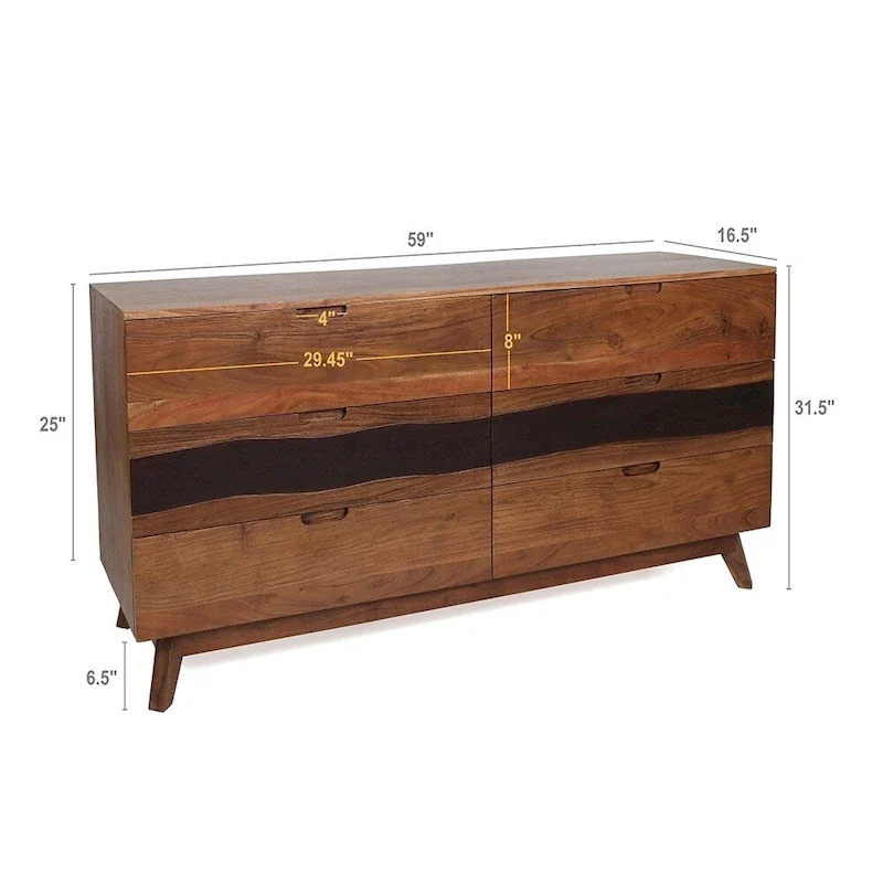 6-Drawer Acacia Wood Sideboard Buffet Cabinet