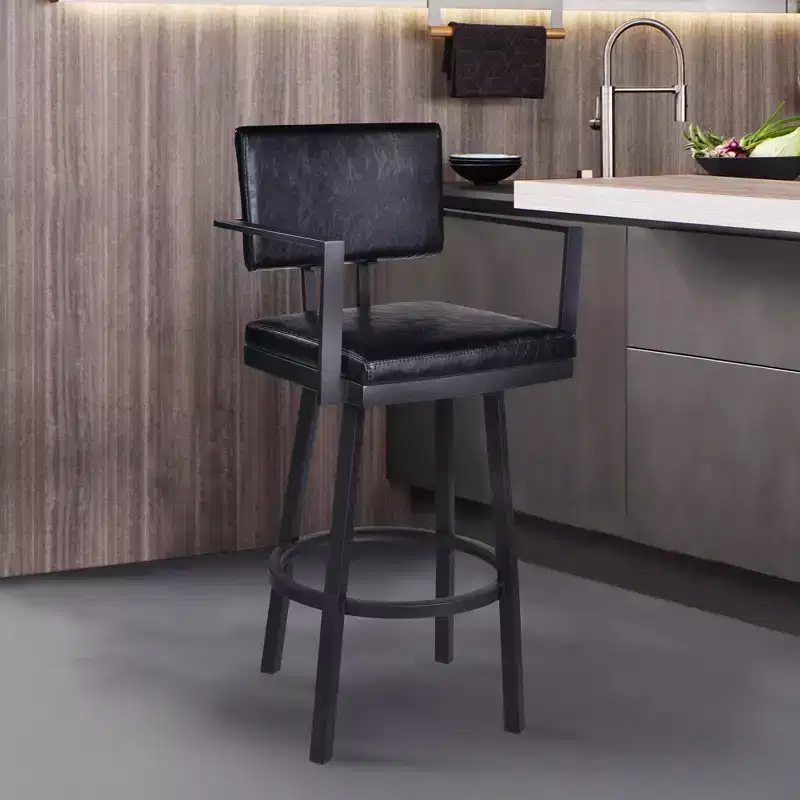 Counter Height Swivel Barstool with Arms, Vintage Black Faux Leather