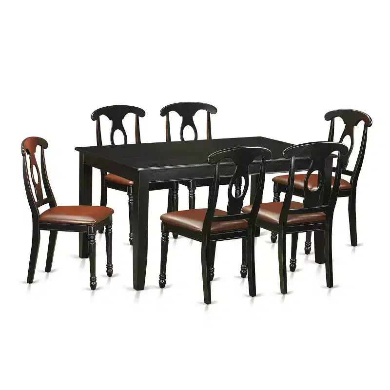Kitchen Table Chair Set 7-Piece - Rectangular Dining Table with 6 Chairs - Faux Leather Seats - Black Finish