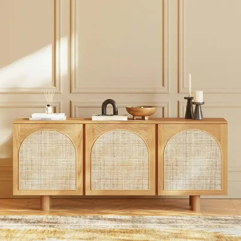 Poly & Bark Archi 70 Sideboard - Oak Wood with Cane Webbing Door Fronts