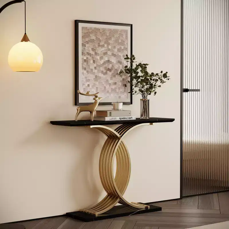GDFStudio Stilwell Modern Luxury Console Table With X-Shape Metal Legs
