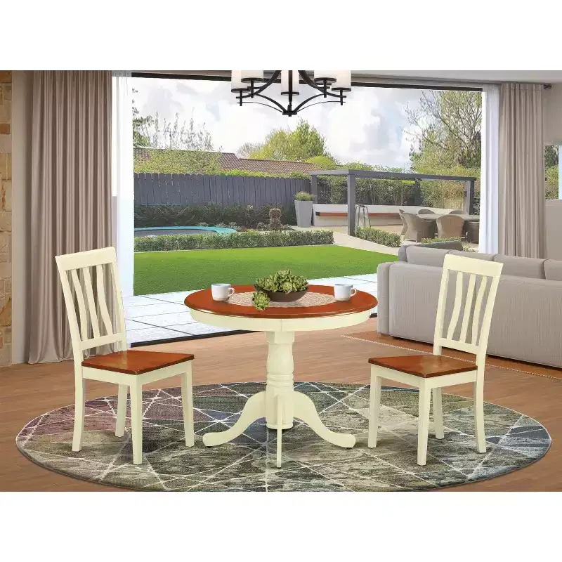 3-Piece Round Buttermilk & Cherry Finish Solid Wood Top Dining Table with 2 Chairs with