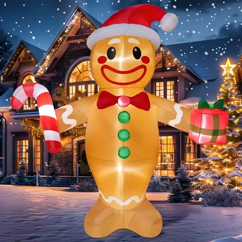 Joyfy 12 FT Tall Christmas Inflatable Decoration, Giant Gingerbread Man with Giftbox Inflatable with LED Light for Xmas Party Outdoor Yard Decoration