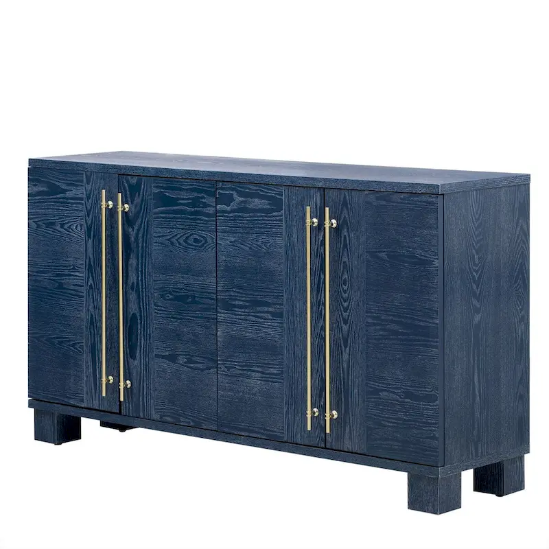 4-Door MDF Ash Wood Sideboard Storage Cabinet with Gold Handles