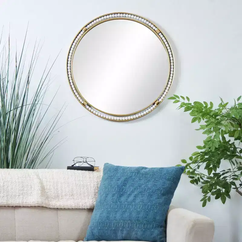 26x26 Metal Wall Mirror with White Wood Beading Gold - Olivia & May: Luxury Glam Decor, No Assembly Required