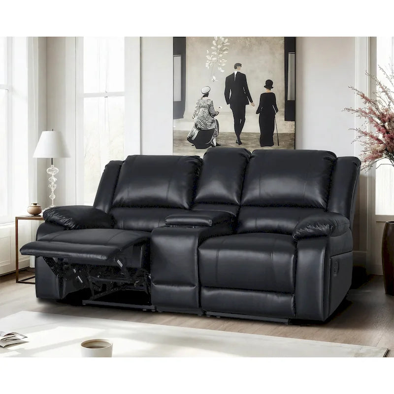 72 Width Modern Contemporary Faux Leather Manual Reclining Loveseat