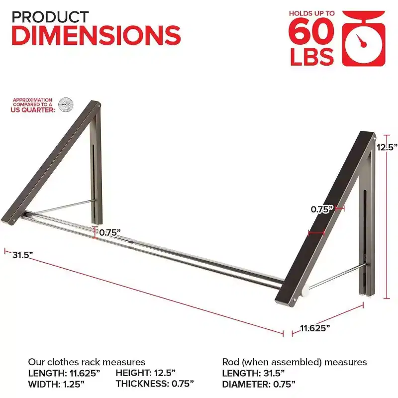 Wall-Mounted Retractable Double Foldable Clothing Rack with Extension Rod, Gray (20 Count)