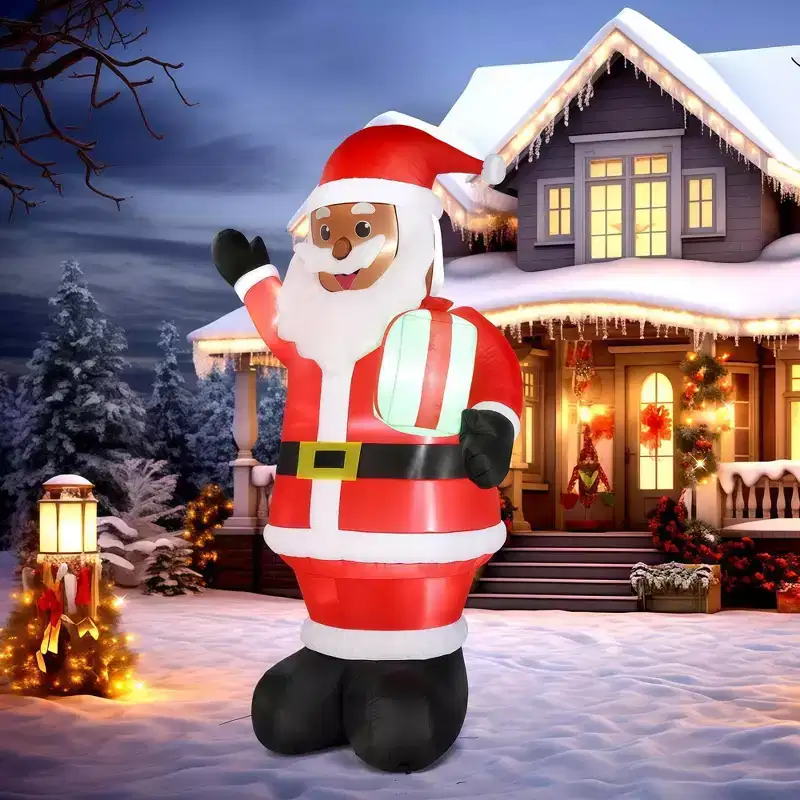 NAYSAYE 7FT Melanin Inspired Santa Claus Christmas Inflatable Outdoor Decoration, Santa Blow Up Inflatables with Gift Bag, Christmas Yard Decor
