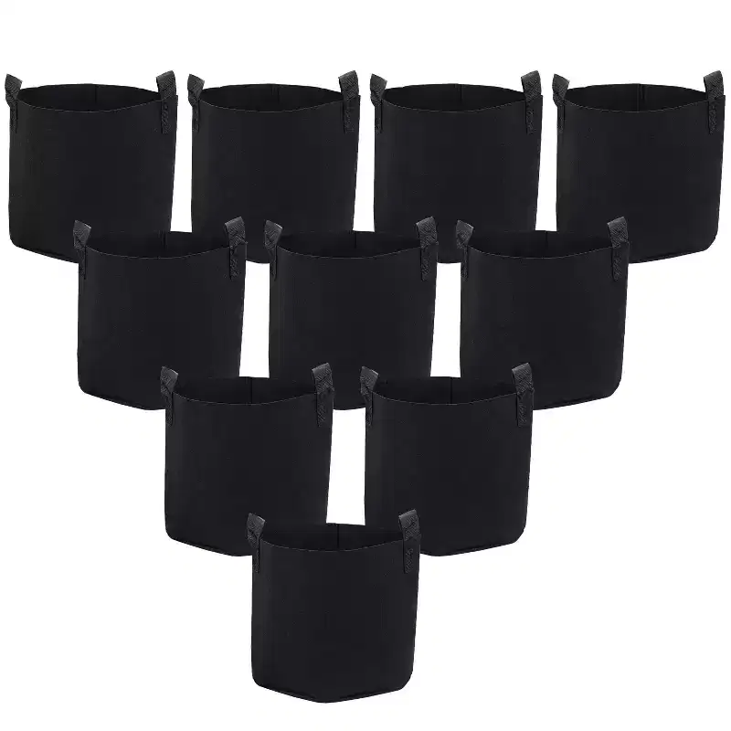 Sunnydaze Garden Grow Bag with Handles Nonwoven Polypropylene Fabric, Black, 10pc