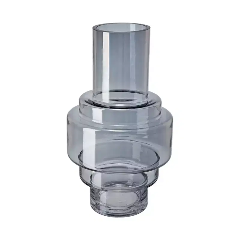 NAYSAYE Geometric Accent Vase with Smoke Luster Blue & Clear Finish for Modern Home Tabletop Decor, Multicolor, 7.7*7.7*13.8