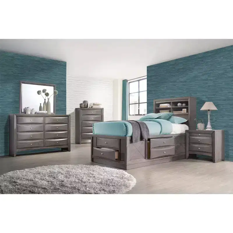 Gray Lacquered Storage Bed with Headboard 鈥?Queen, Sleeps 1