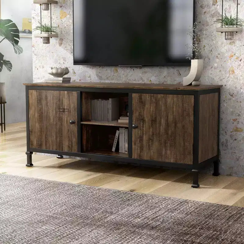 24/7 Shop At Home Kelson Multi Storage TV Stand for TVs up to 65: Metal Legs, Cable Management, Fixed Shelves