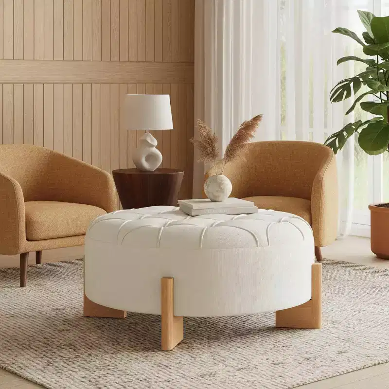 Polibi 32 Round Tufted Chenille Ottoman